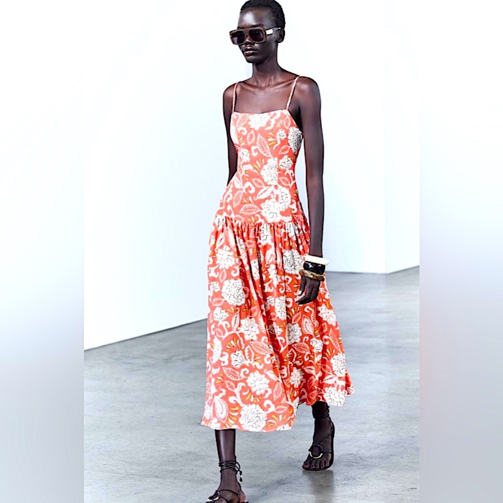FINAL CALL! Zara vintage floral drop waist midi dress - NWT, size L